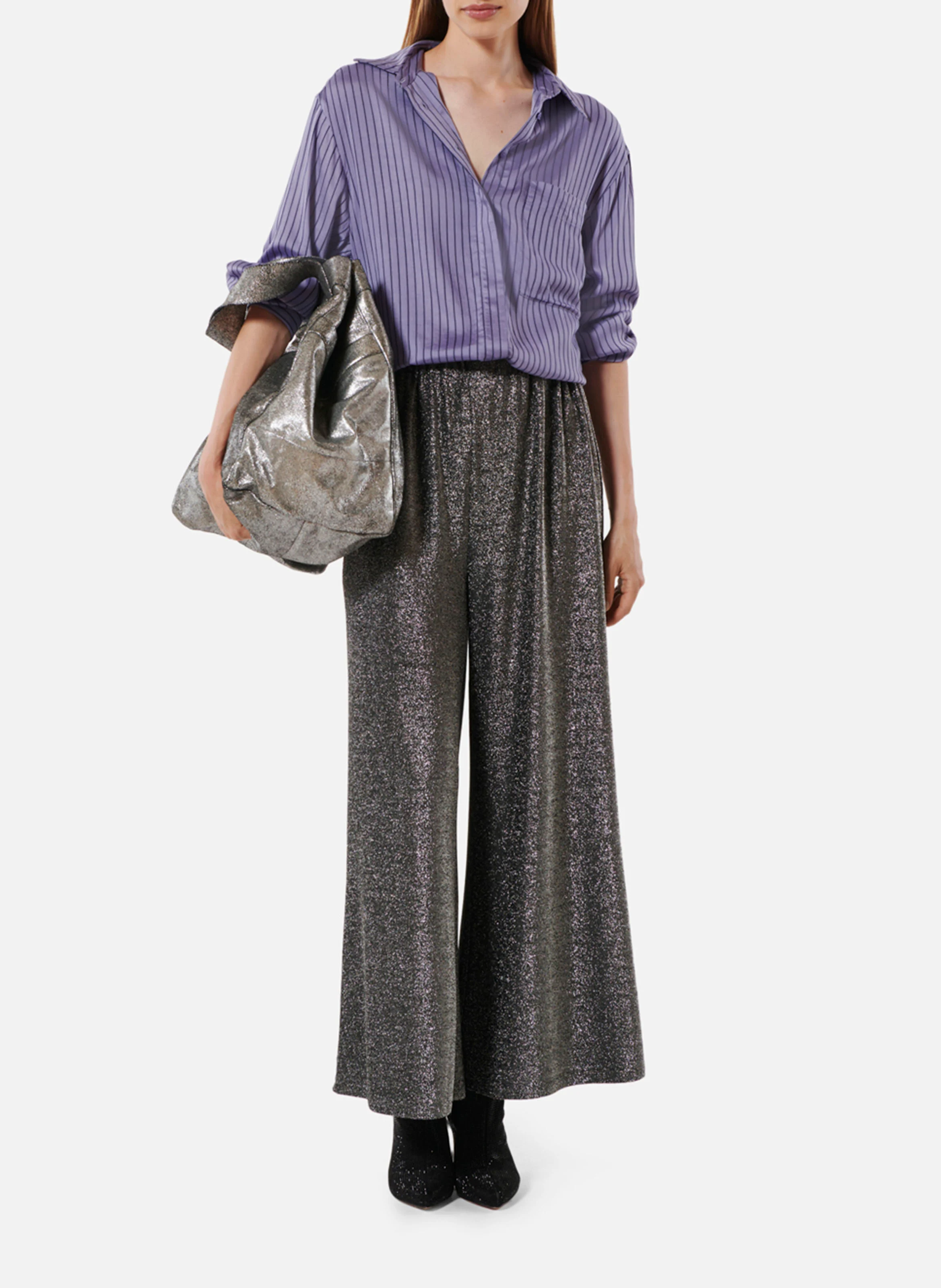 DISCO - Pantalon large en lurex| Argent