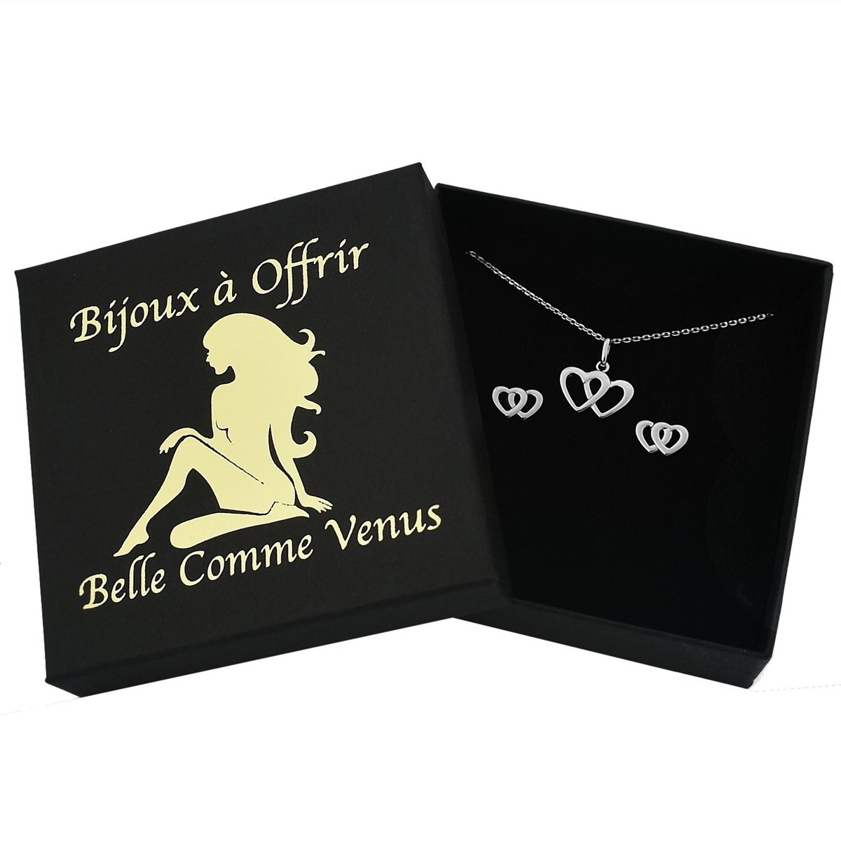 Parure 2 coeurs enlacés ajourés Argent 925 Rhodié