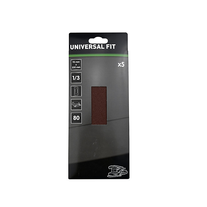 Abrasif pour ponceuse vibrante Universal 1/3 93 x 230 mm grain 80, 5 feuilles