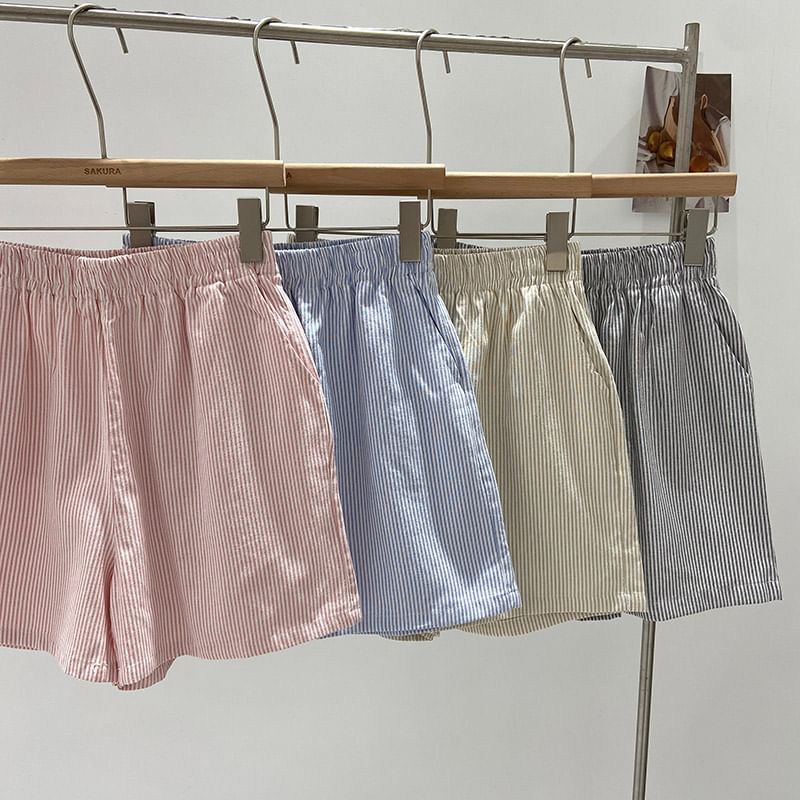 Moon City - Gestreepte shorts met elastische taille