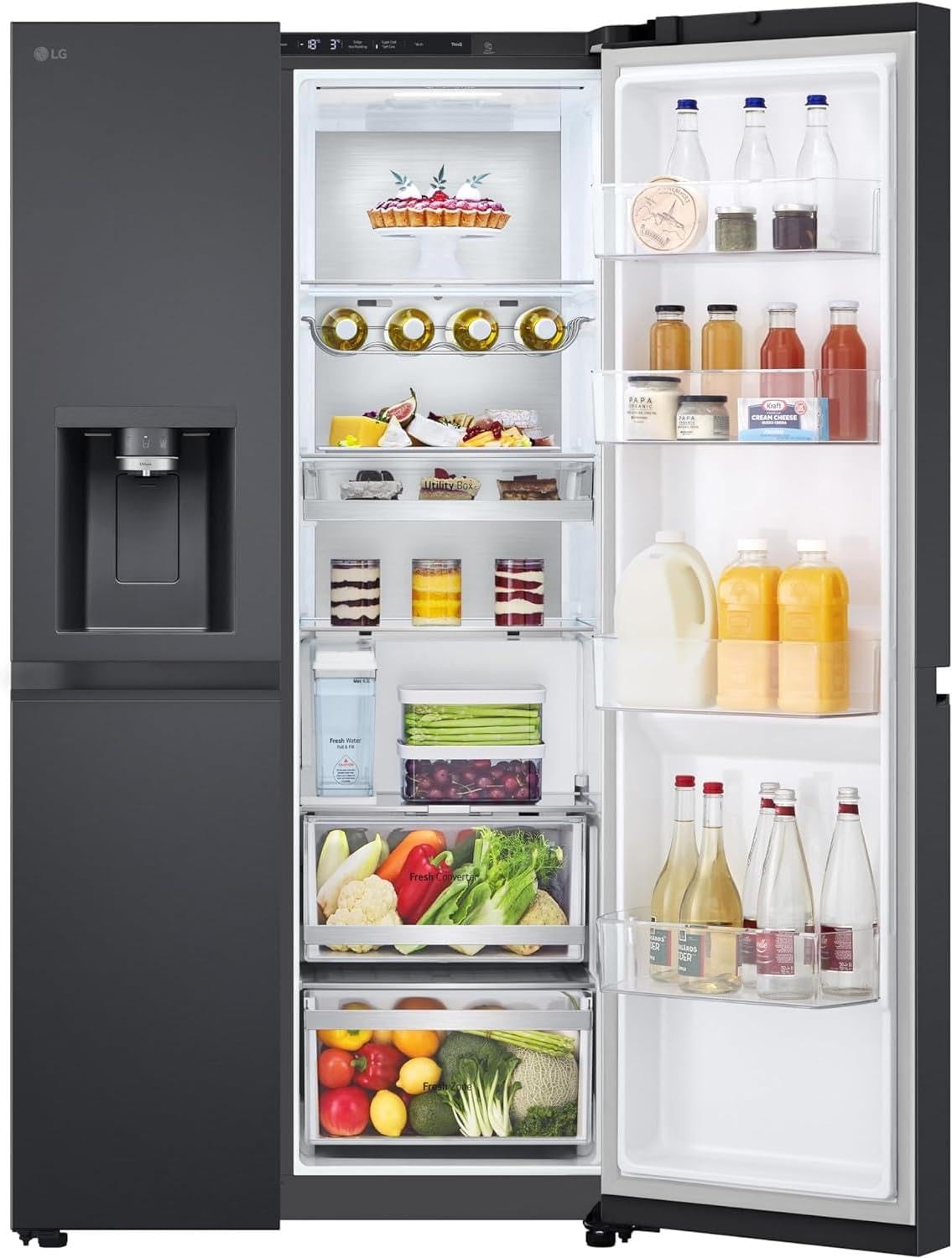 LG GSLE91EVAC Side by Side Kühlschrank, Klasse C, 628 L, Multi-Door Kühlschrank mit Gefrierfach, Eis-, Crushed Ice- Wasserspender mit UVnano, Total NoFrost, Smart Inverter Kompressor, Wi-Fi