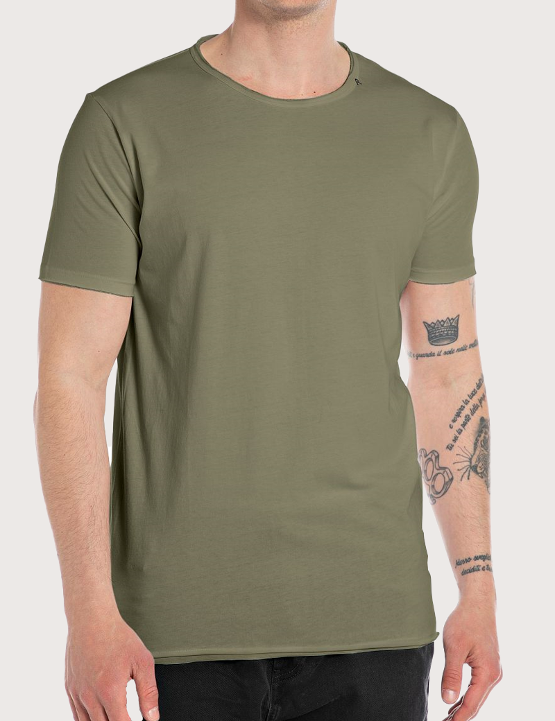 REPLAY T-SHIRT HOMME MANCHES COURTES COL ROND KAKI CLAIR