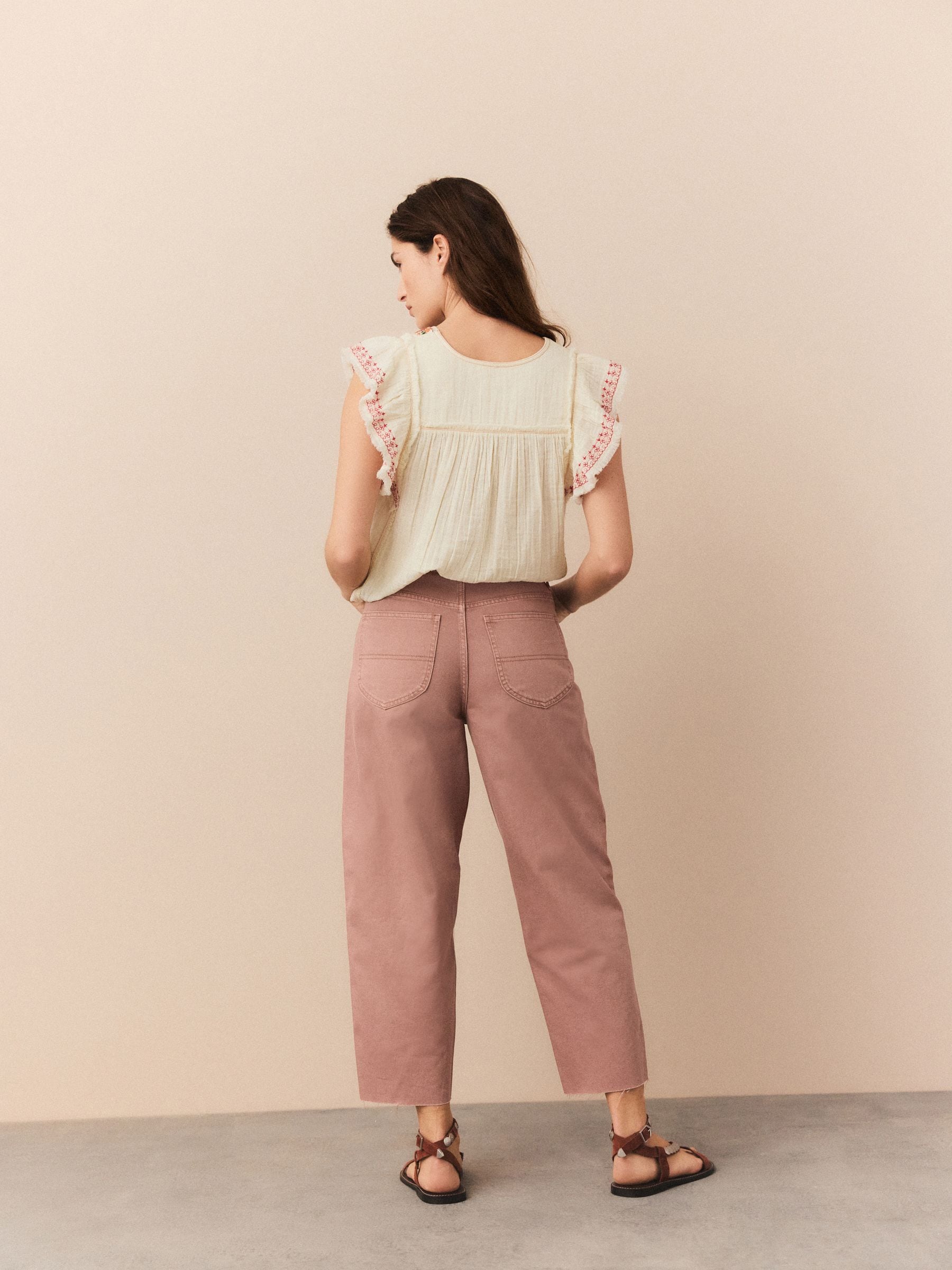Framboosroze - Cropped Barrel jeans met ronde pijpen