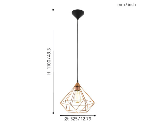 1-lamps hanglamp Ø 32,5 cm koperkleurig