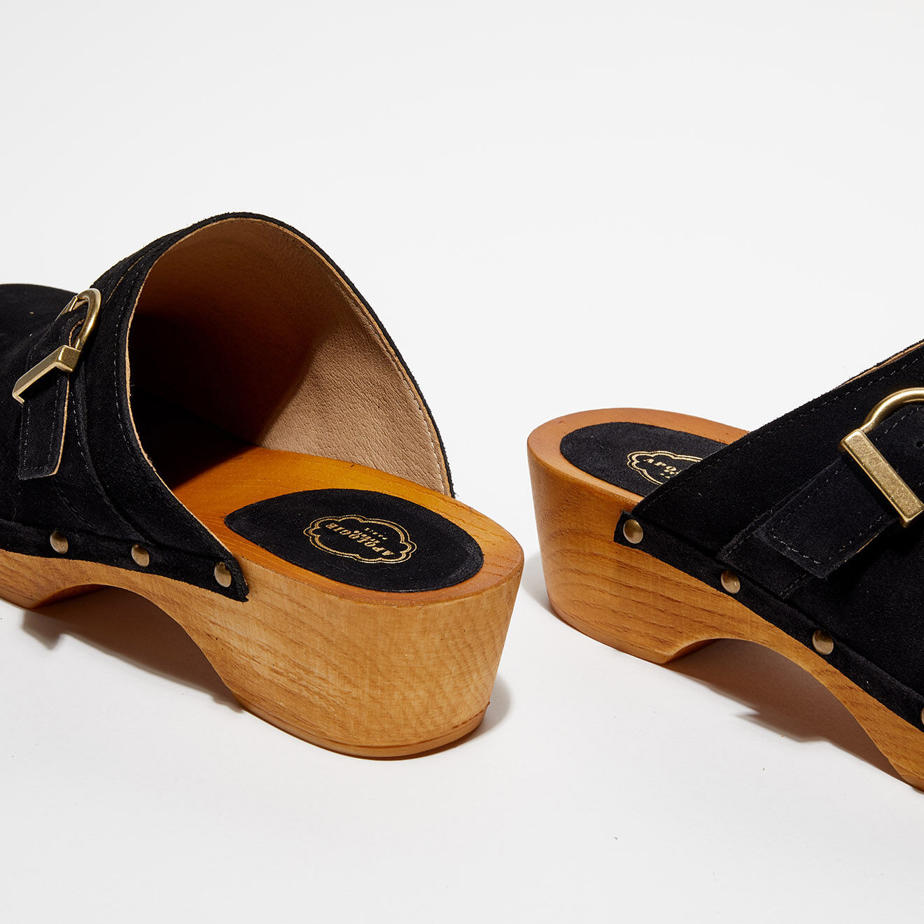 Apologie Studio Sabots en Velours de Cuir Léa noirs - Talon 5 cm