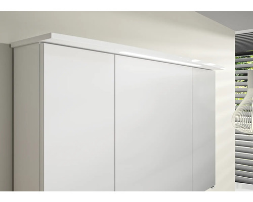 3-delige badkamermeubelset Pelipal xpressline 4010 BxHxD 144 x 200 x 49,5 cm, fronten hoogglans wit, met witte keramische wastafel en keramische spoelbak, badmeubel, spiegelkast met LED-verlichting, chromen grepen, 4010.1400209 40101400209