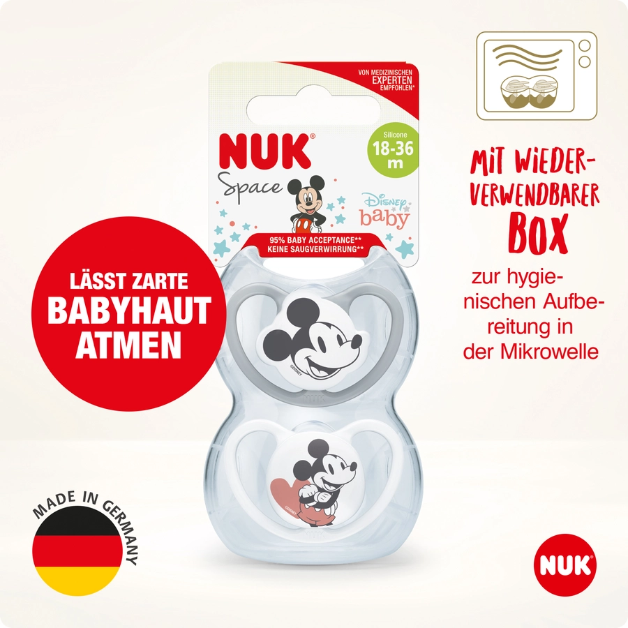 NUK Schnuller Space  Mickey 18-36 Monate, 4 Stk. in grauweiß