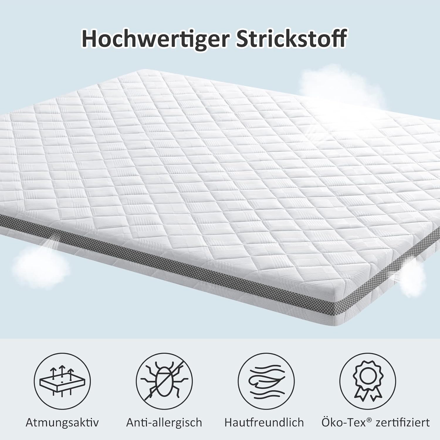BedStory Topper 180x200 cm H4/H5, 7,5 cm Höhe Harter Schaumkern, atmungsaktiver 3D-Netz Bezug, bequemer Matratzentopper für Boxspringbett und unbequeme Betten Schlafsofa