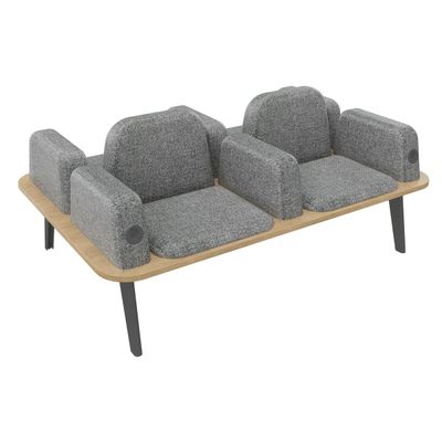 Banquette ILO - 4 places L172xP114cm - carbone - structure chêne clair - tissu gris chiné