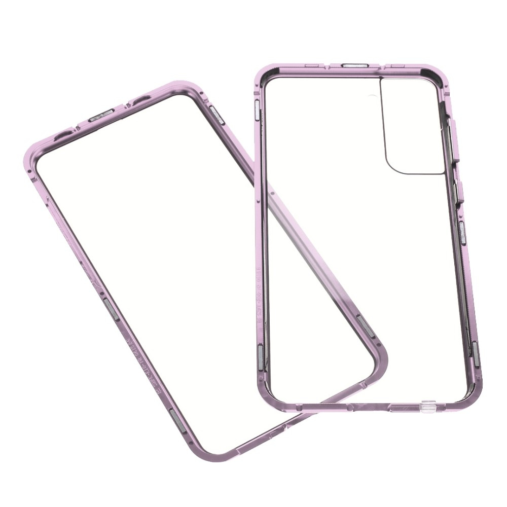 Samsung Galaxy S21 FE 5G Magnetische Alu Schutzhülle mit Panzer Glas Backcover   Displayschutz (Magnet-Technologie) - Lila
