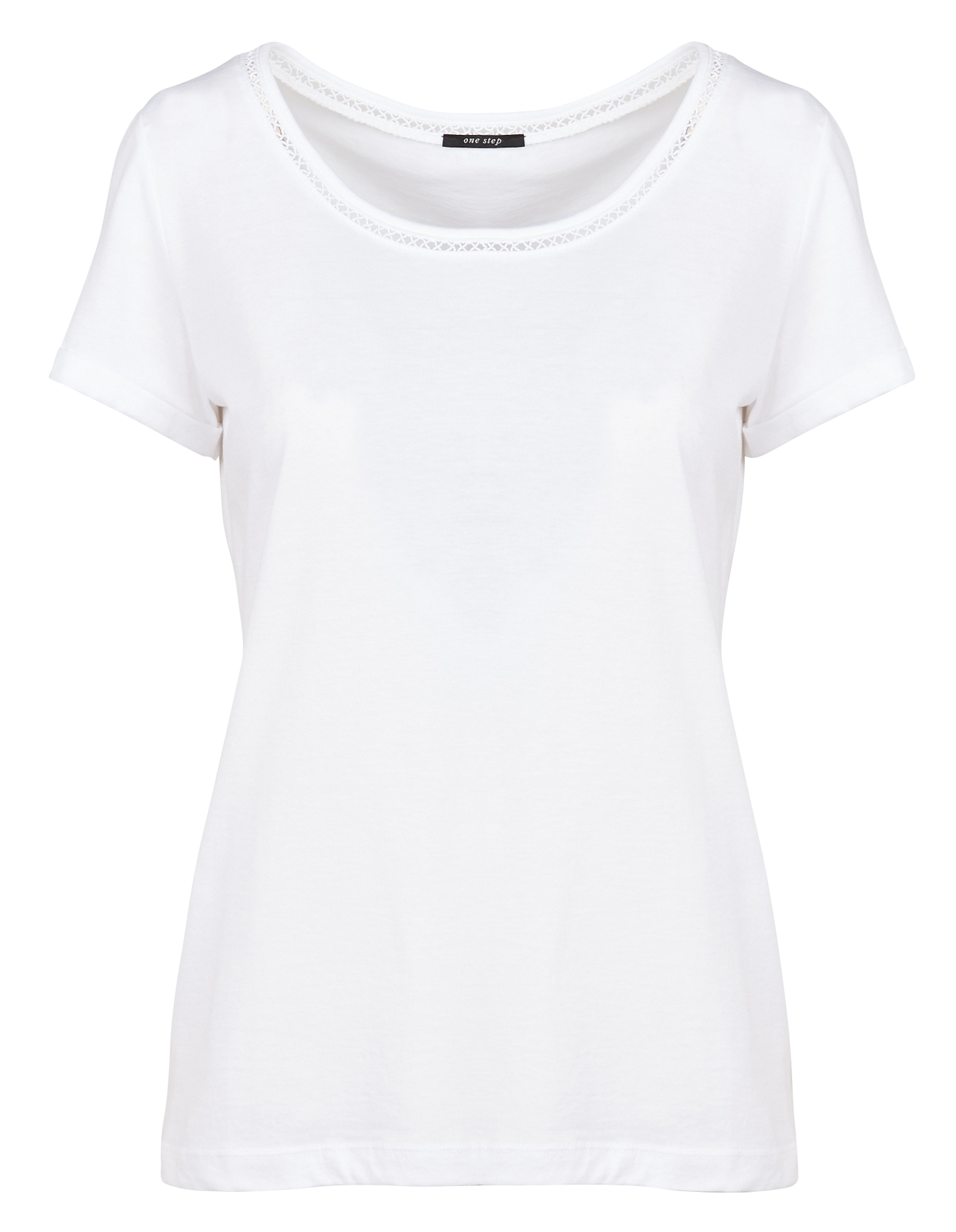 Tee-shirt col rond en coton mélangé| Blanc