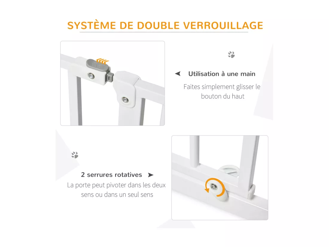 Barrière de sécurité barrière pour animal domestique longueur réglable barrière escaliers couloirs portes sans perçage en acier et ABS dim. 75-115L x 76H cm blanc