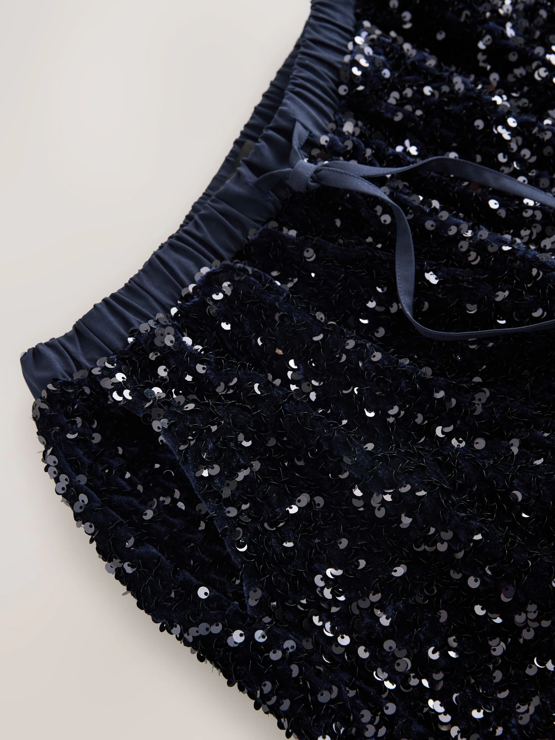 Donkerblauw - Fluwelen broek met wijde pijpen en lovertjes