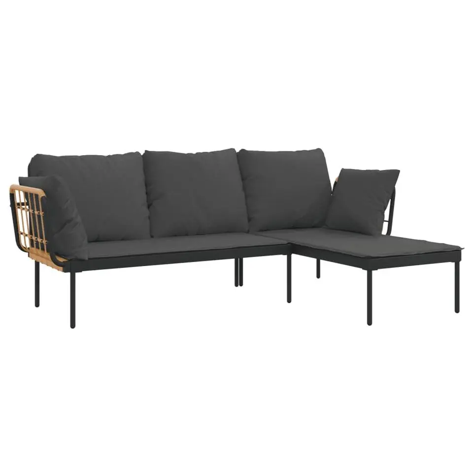 vidaXL - Loungeset - Donkergrijs - Poly rattan - 3 stuks - Met kussens