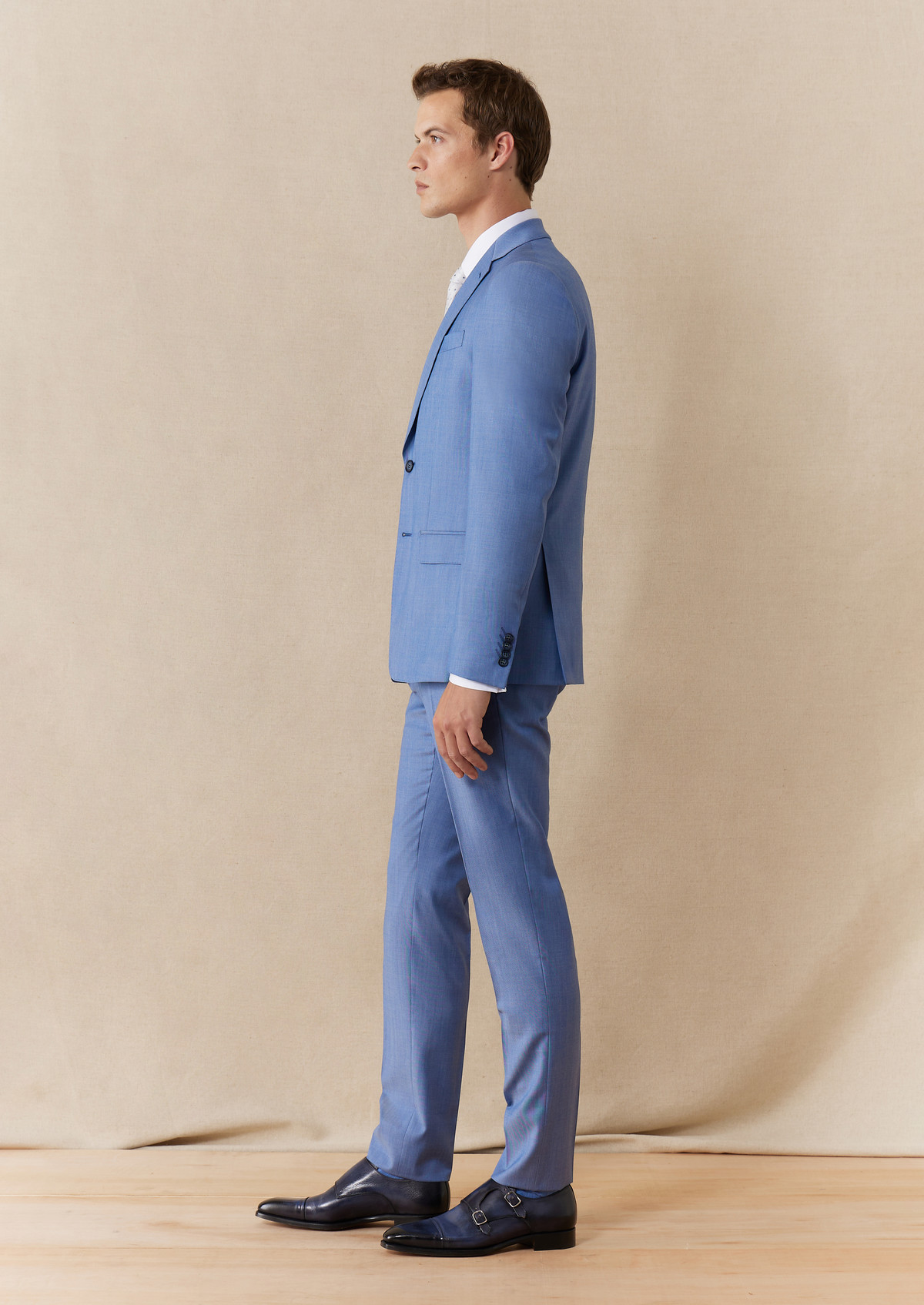 Costume 2 pièces Regular en laine unie bleu azur