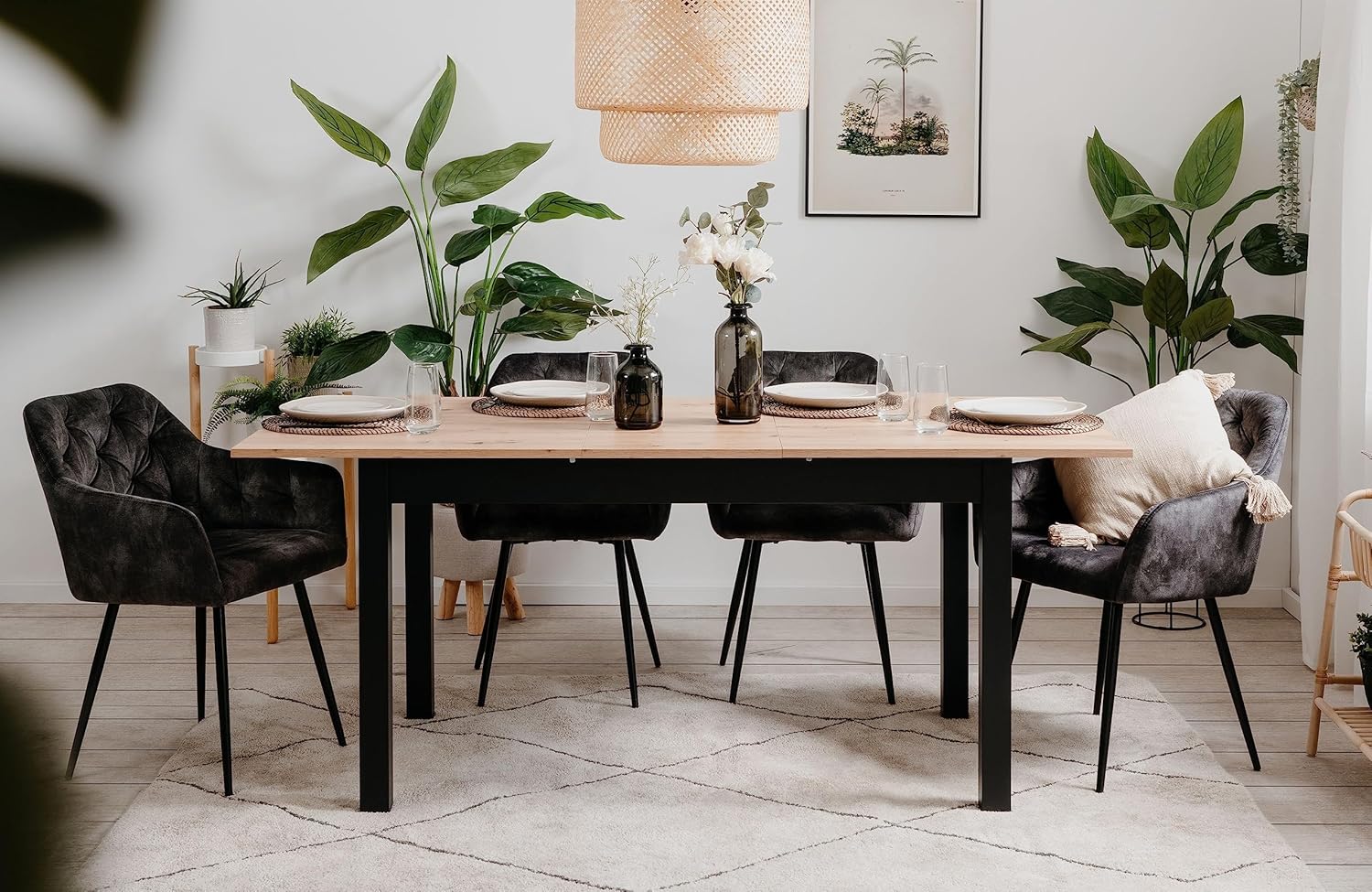 möbelando Esstisch >Coburg< ausziehbar 180cm, Artisan Eiche/Schwarz - 140/180x76,5x80 (BxHxT)