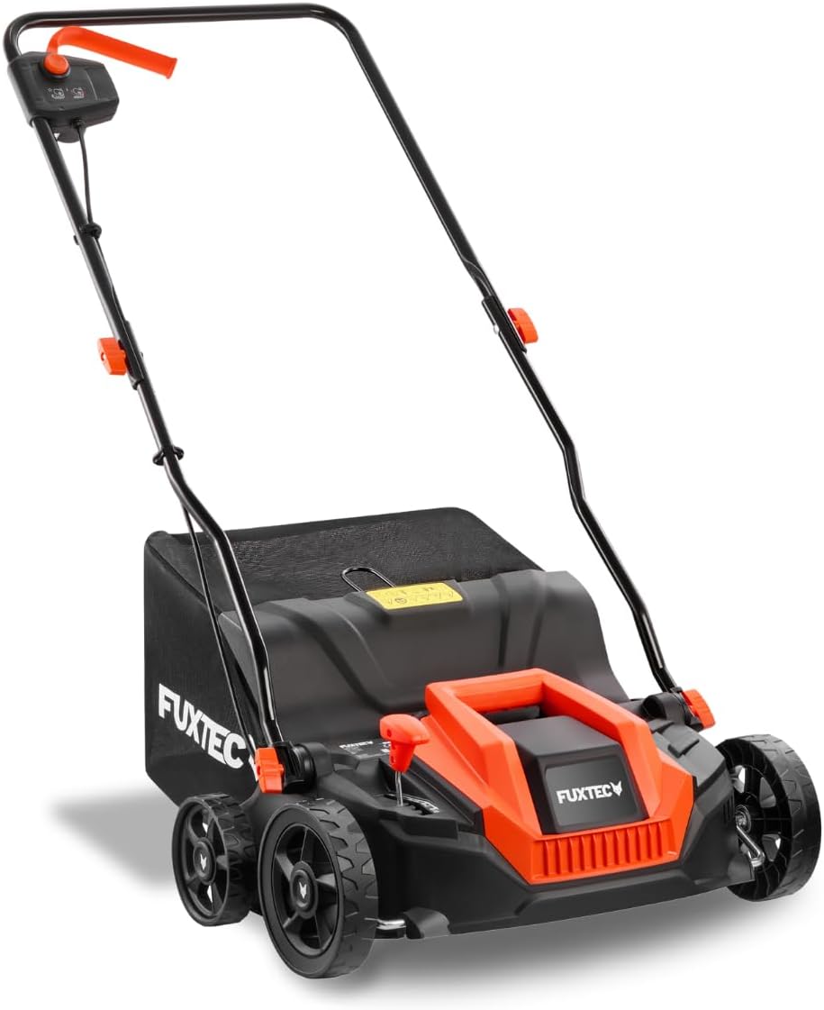 FUXTEC Elektro-Vertikutierer FX-EV320ECO, Rasenlüfter mit 1300 Watt Power, 32 cm Arbeitsbreite und Tiefeneinstellungen von -12 bis +10 mm, 40 L Grasfangkorb
