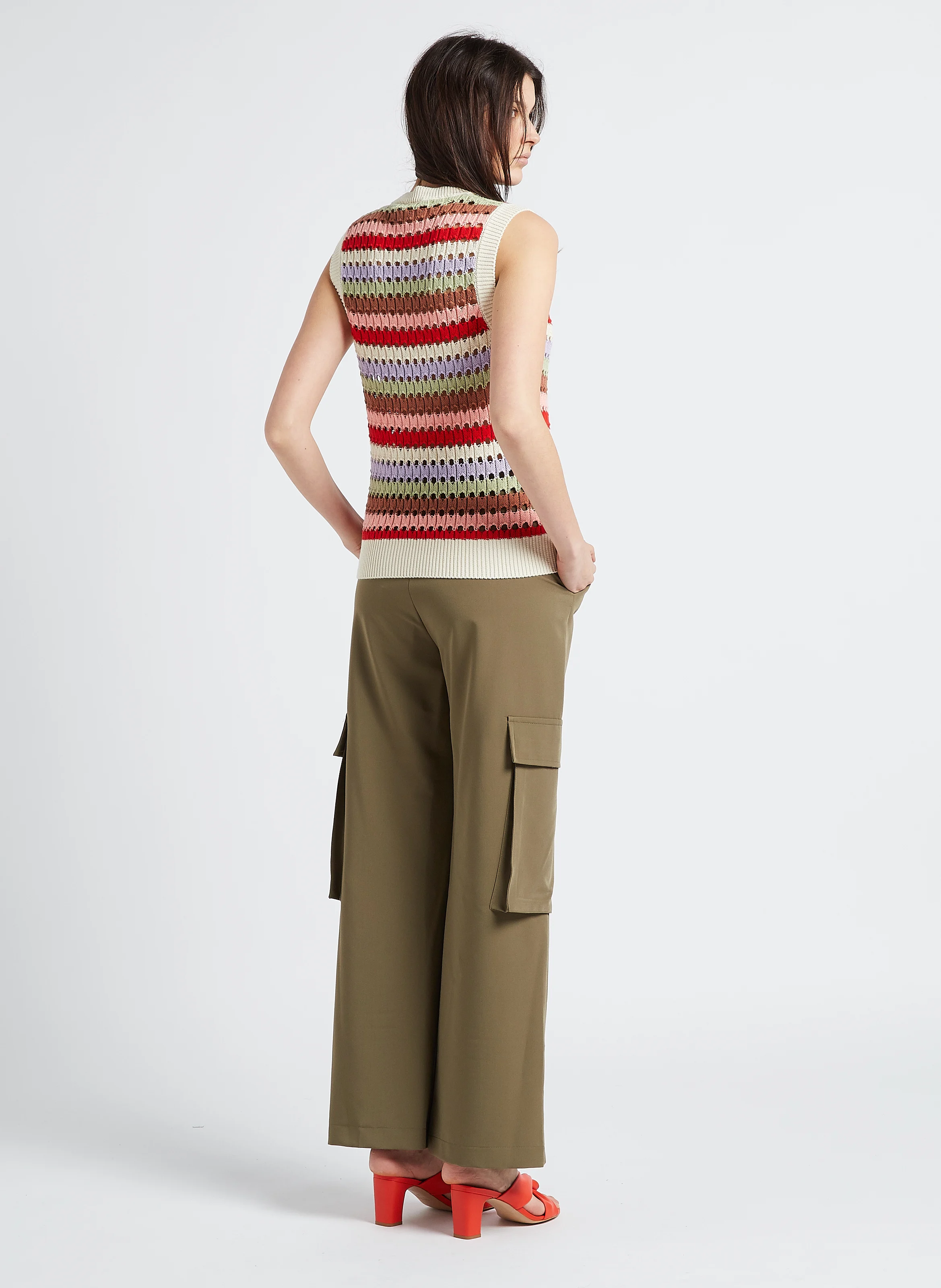 PATRIOTE - Pull col V rayé en coton | Beige