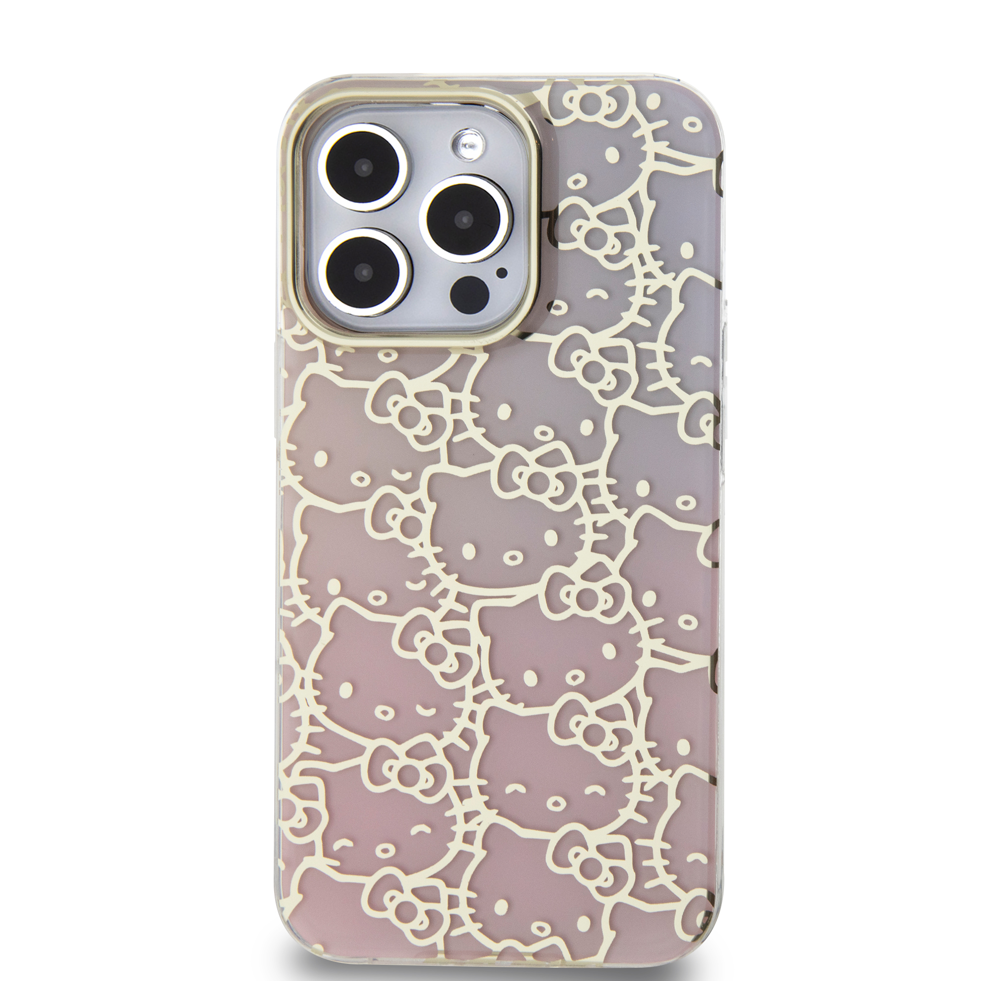 iPhone 13 Pro Hardcase Hülle Gradient Electrop Crowded Kitty Head (HKHCP13LHCHPEP) - Rosa / Transparent
