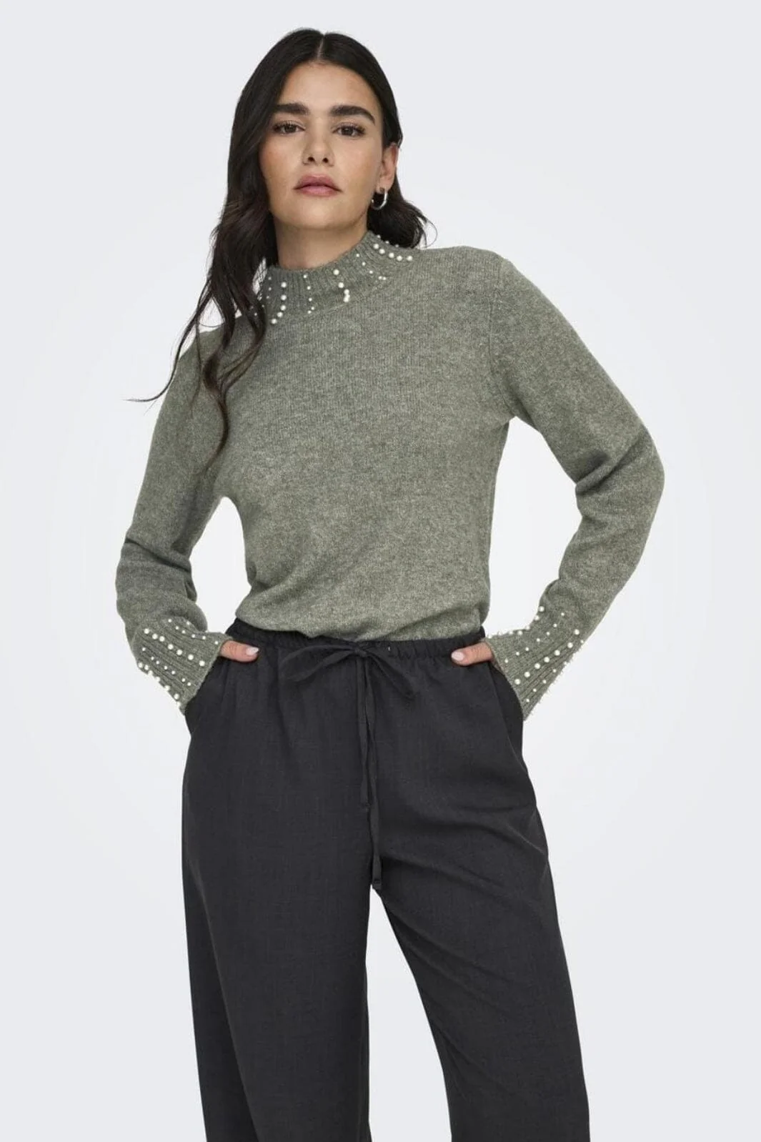 JDY Jdyrue Life L/S Hn Pearl Detail Pull Knt 4622633 castor gray white pearls