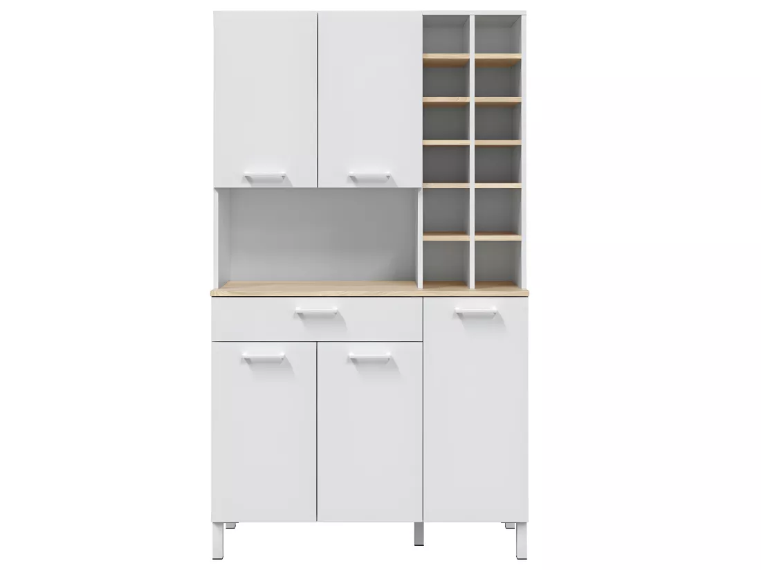 Vitrine / Buffet / Meuble de cuisine coloris Blanc Artic /Chêne Canadian - Hauteur 186 x Longueur 108 x Profondeur 40 cm