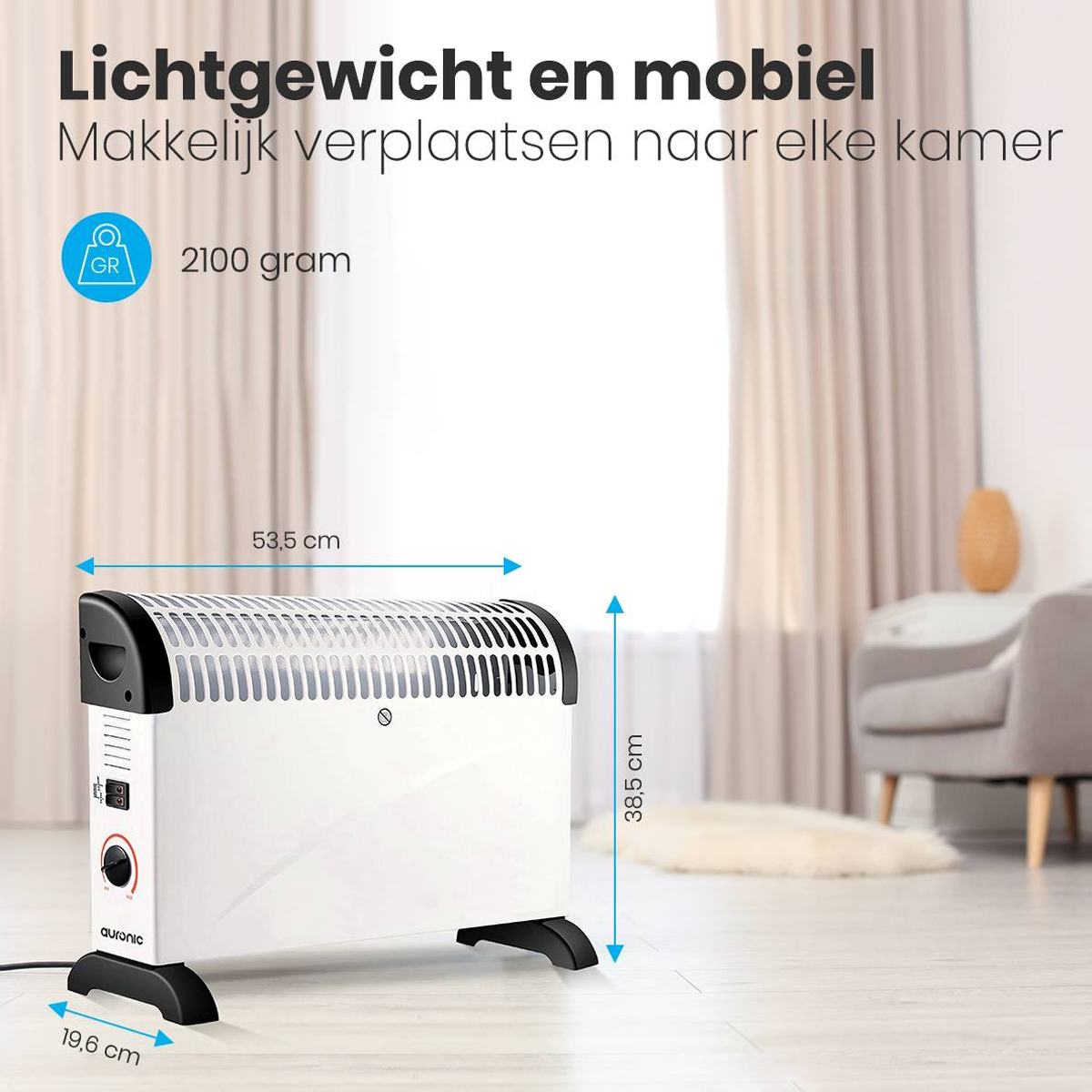 Auronic 2000 watt elektrische convectorkachel - White