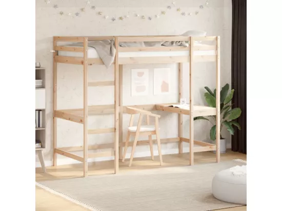Lit superposé avec bureau 90x190 cm bois de pin massif