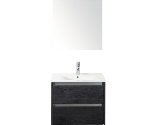 Sanox Dante badkamermeubelset (B x H x D): 61 x 170 x 46 cm, frontkleur: zwarte eik, met witte keramische wastafel