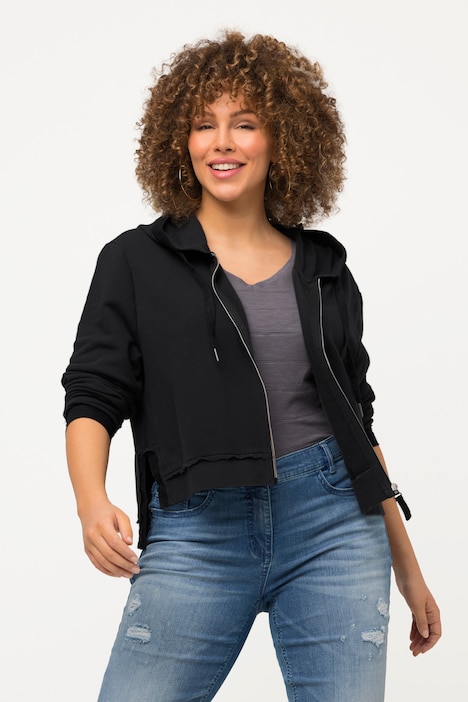 Sweatjacke, Oversized, kurz, Kapuze, Seitenschlitze