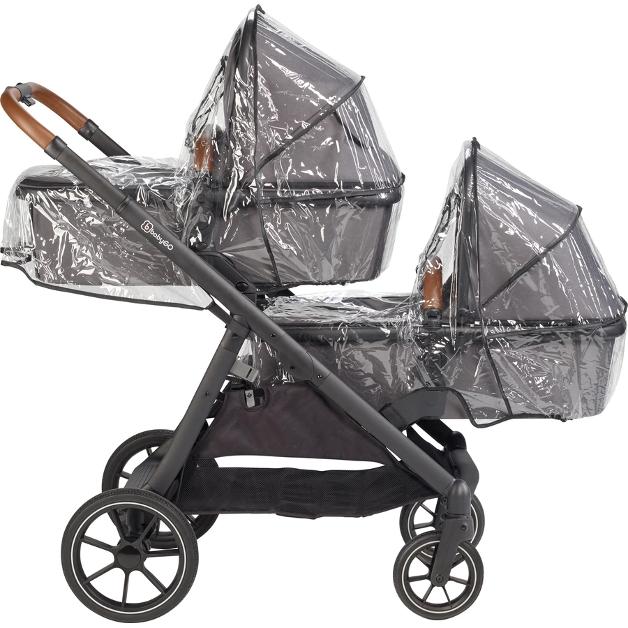 babyGO Geschwisterwagen Duo Grey  brown grip