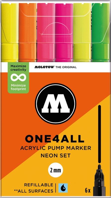 Molotow - Acrylmarker One4All 127HS - Neon Set - 6 Stuks - Hooggepigmenteerd