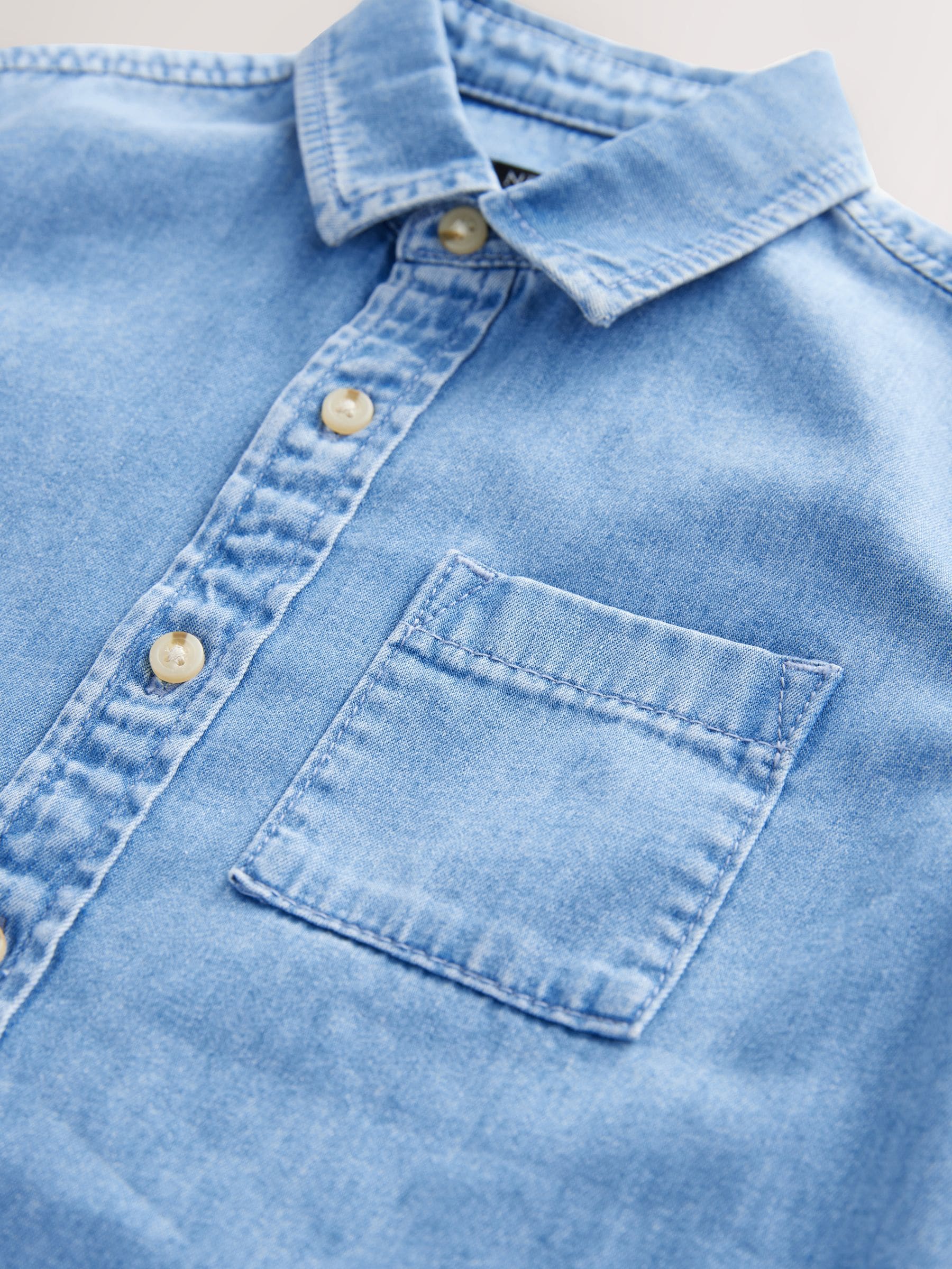Blauw - Denim overhemd met lange mouwen (3-16jr)