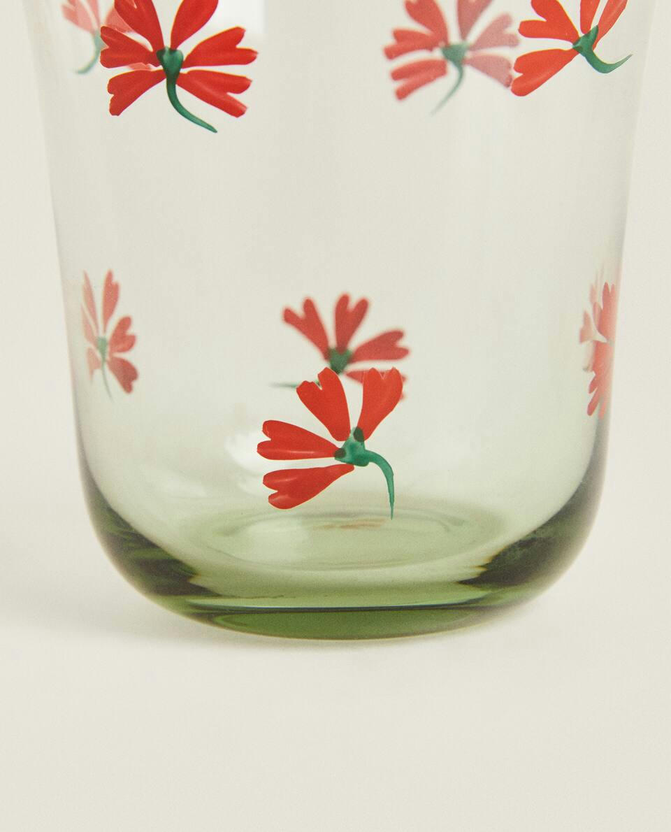 COPO DE VIDRO COM DEMONSTRAÇÃO FLORAL