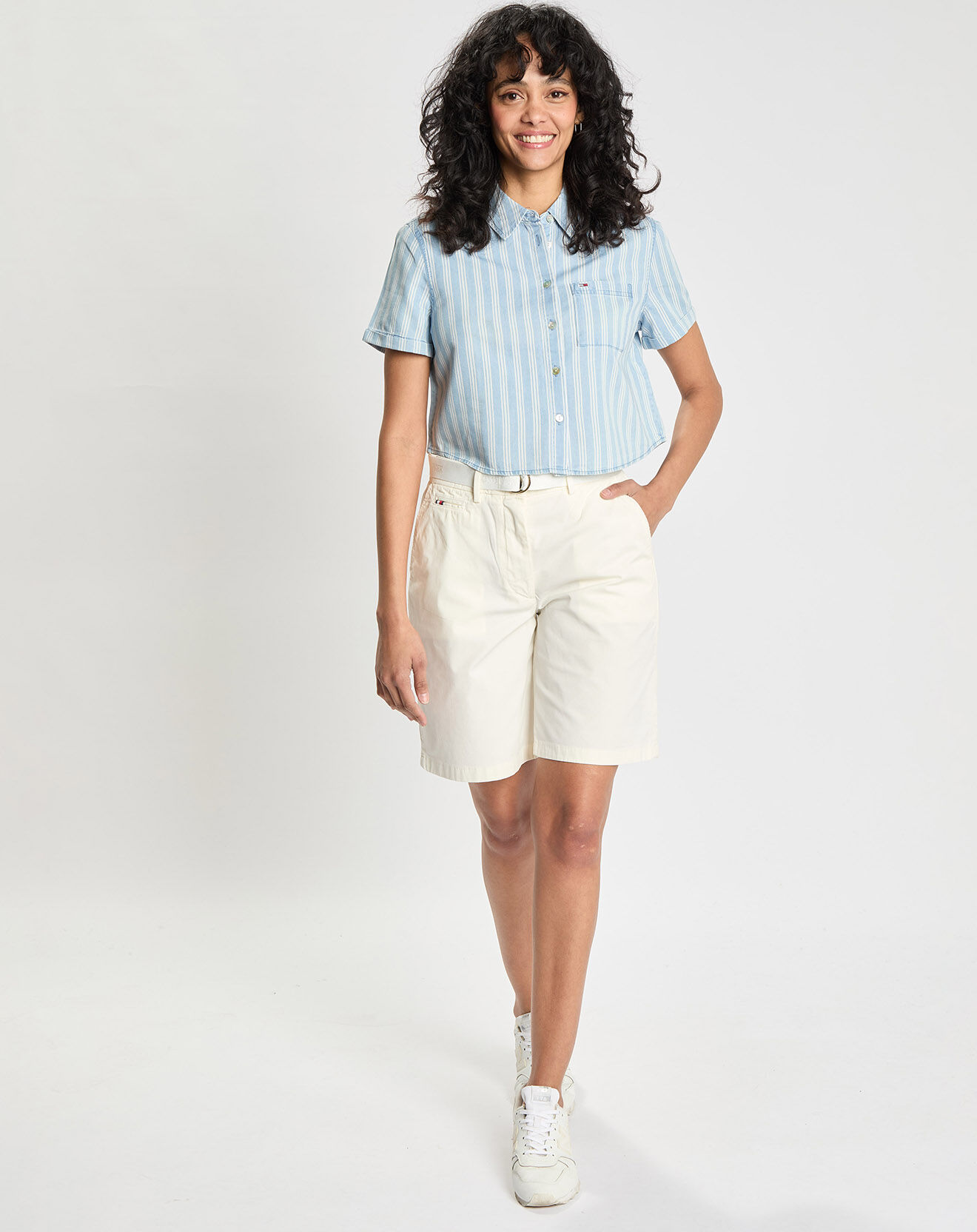 Tommy Jeans Chemisette Crop à rayures bleu ciel