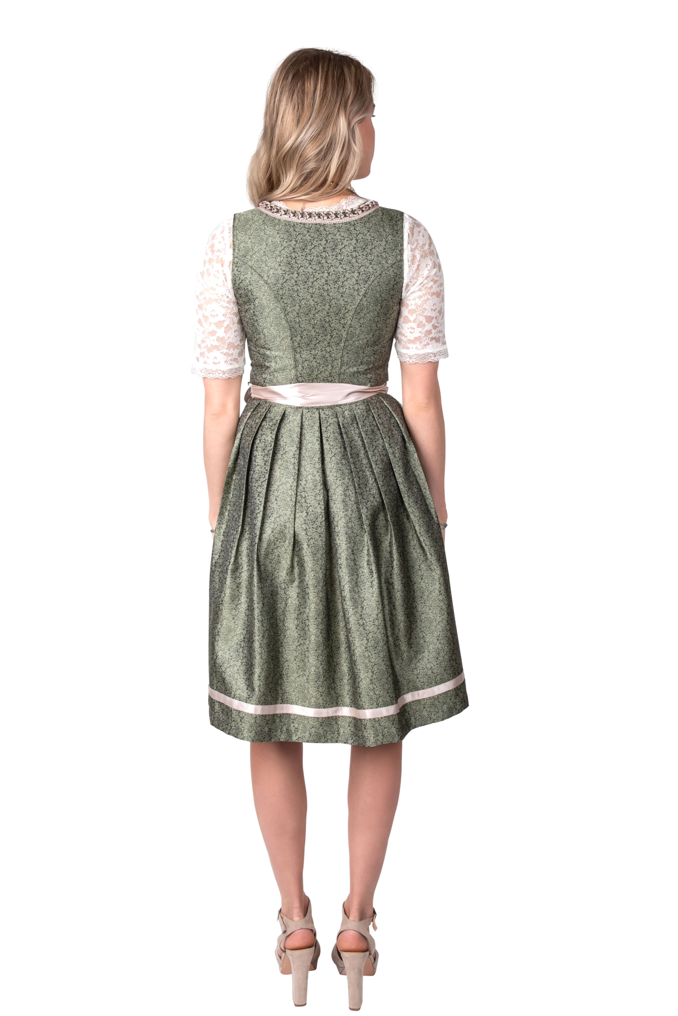 Roze Wit Creme Dirndl Jurk Oktoberfest Dames Jaquard Grijs