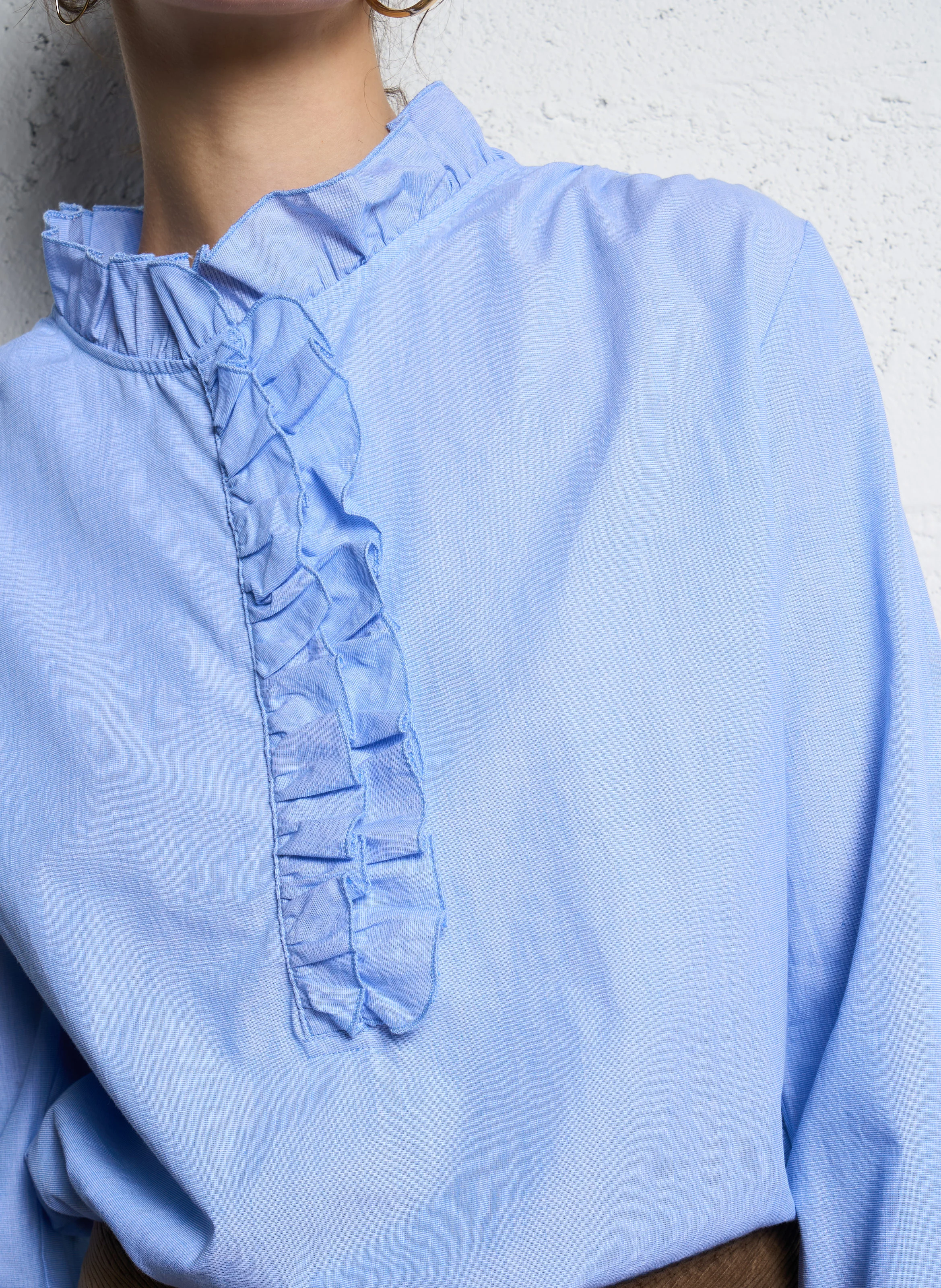 LALA - Blouse col montant en coton | Bleu