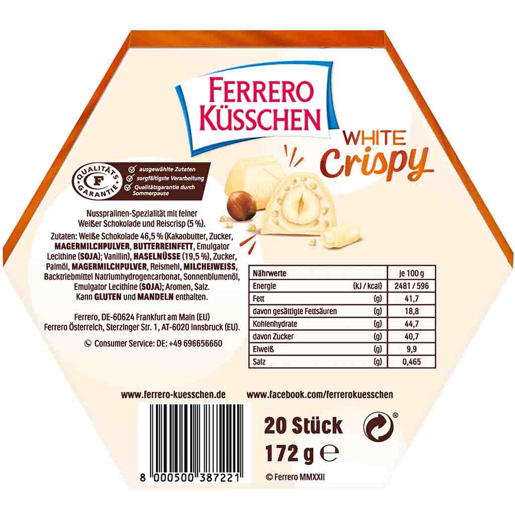 Ferrero Küsschen White Crispy 20er 172g MHD:8.3.25