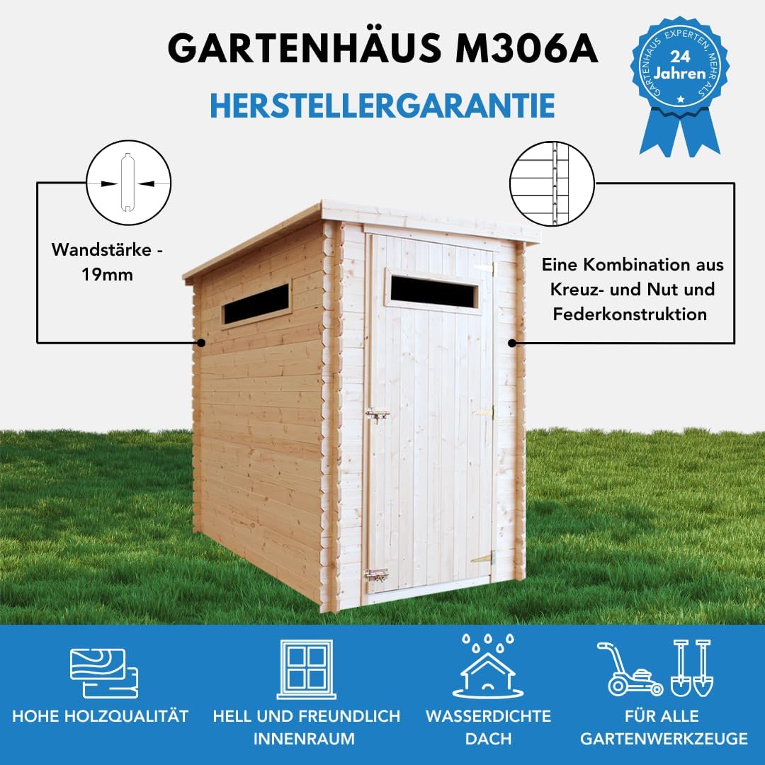 Gartenhaus Holz - Geräteschuppen Holz - Gerätehaus kleine Fenster B144xL239xH198 cm/ 2.63 m2 - Fahrrad Schuppen - Gartenhäuser & aufbewahrung Wasserfestes Dach TIMBELA M306A