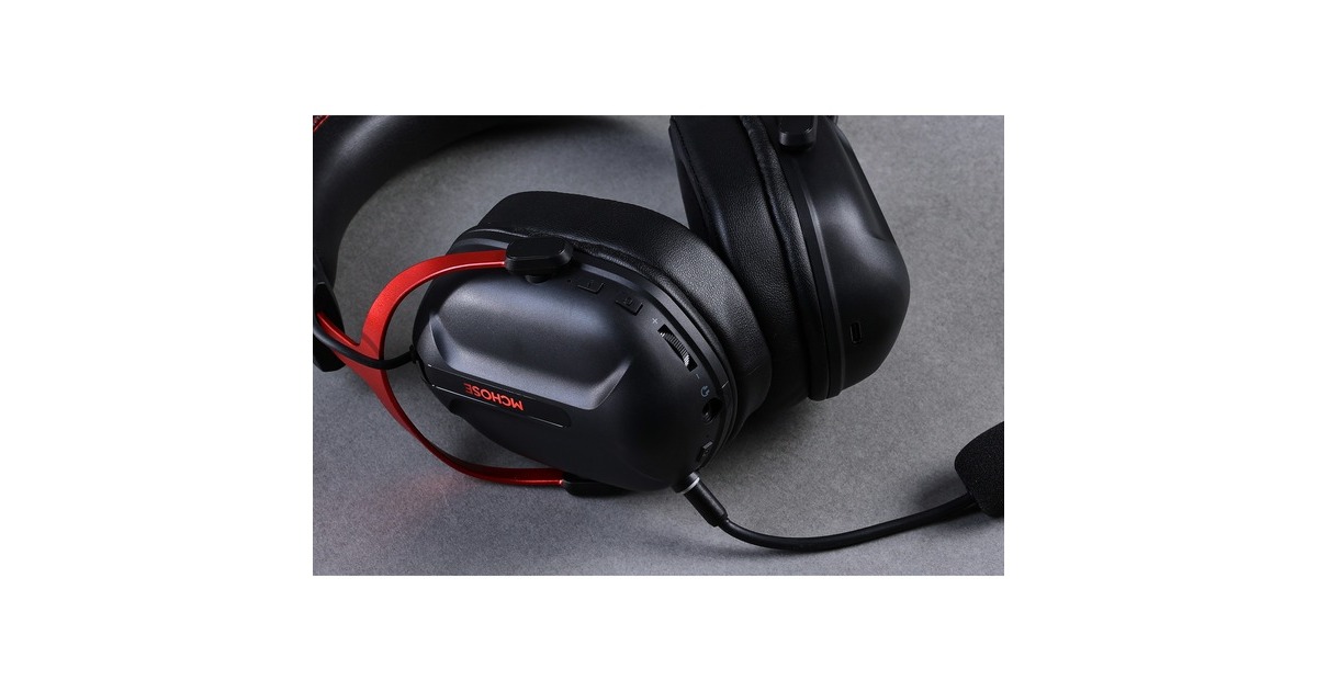 MCHOSES9 Pro Wireless  over-ear gaming headset  (Zwart/rood, PC / laptop / Playstation / Switch / Smartphone, 2.4G / Bluetooth / Wired / Type-C)
