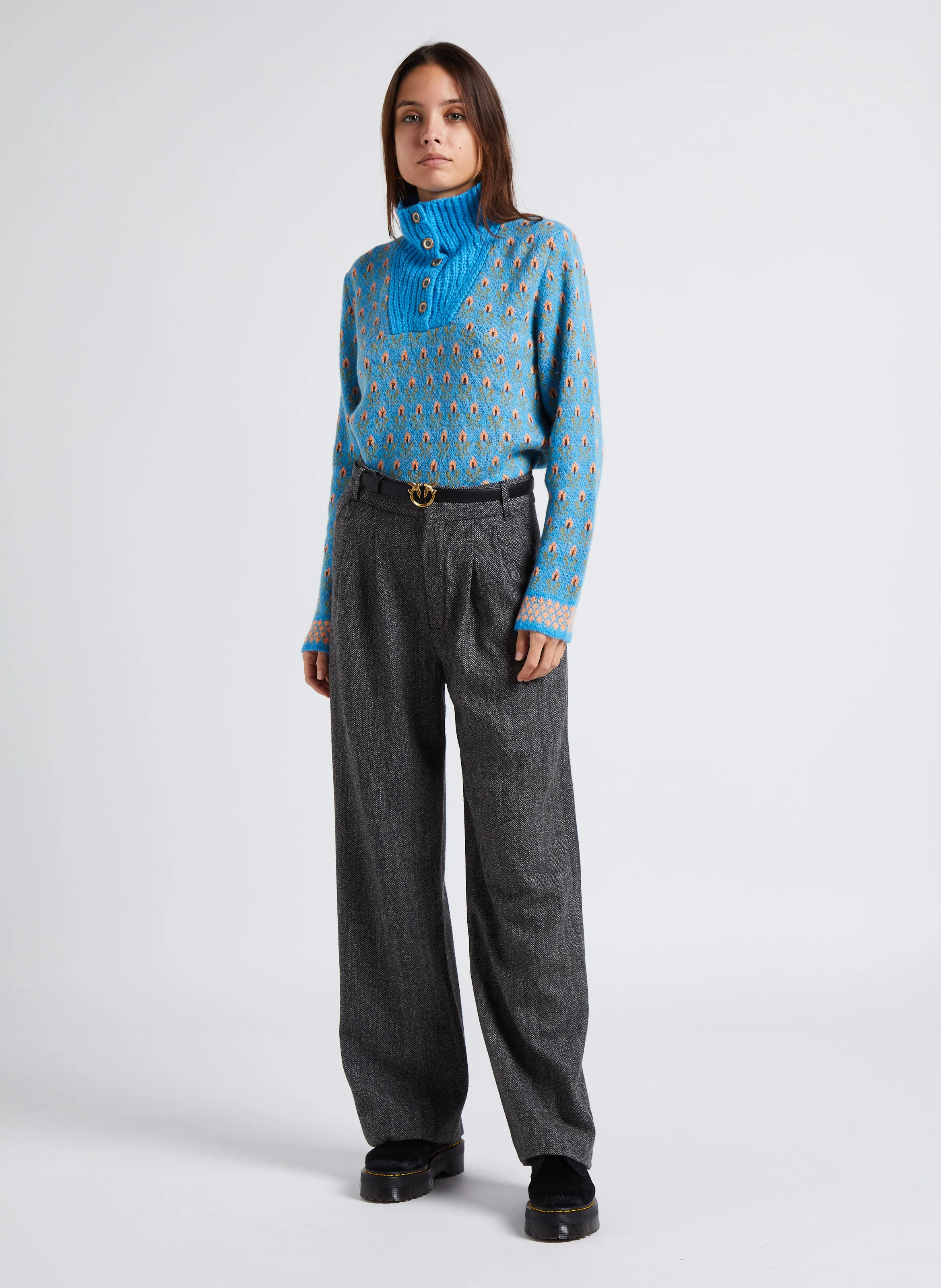 VOLTERETA - Pull col montant boutonné jacquard | Multicolore