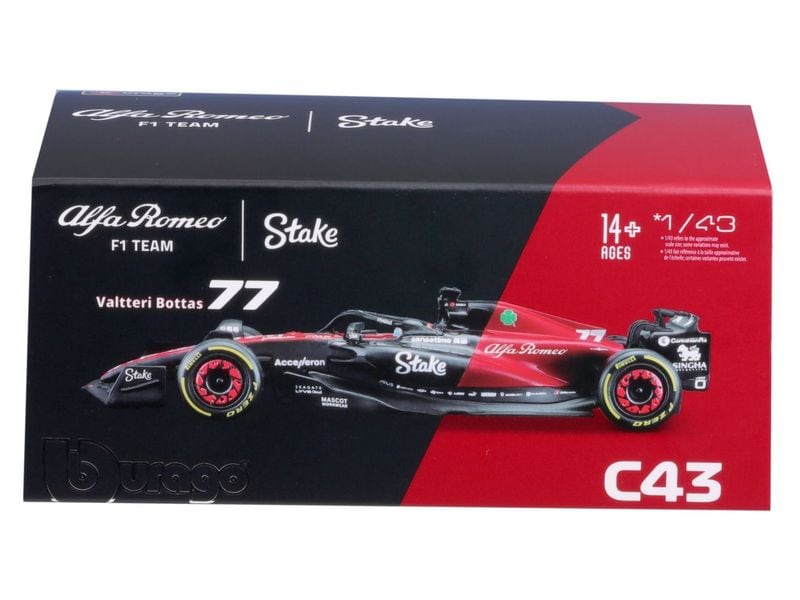 BBurago Alfa Romeo F1 Team Stake C43 Bottas 2023 1:43 Sammlermodell im Massstab 1:43