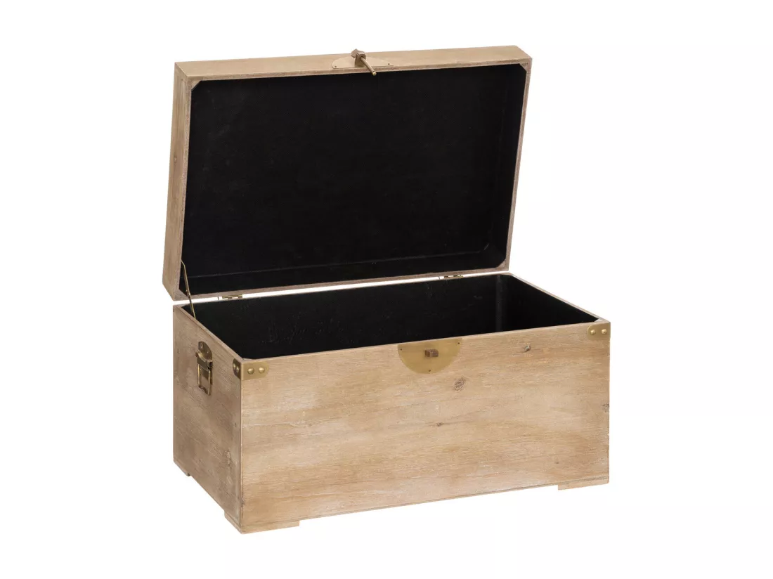 Set de 3 Malles de rangement en bois et métal doré L 58 L 47 et L 37 cm