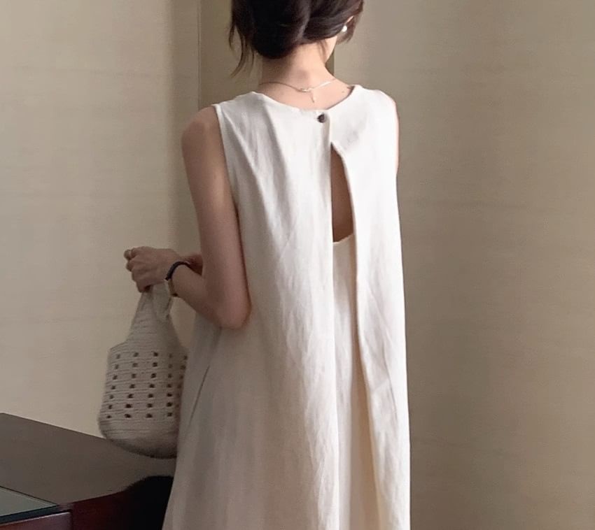 Elbelier - Mouwloze maxi-zonnejurk met open rug en effen kleur