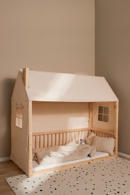 Minitude Nordic Mason Husseng 70x160 & BabyMatex Softi Plus Madrass + Sengehimmel, Natur