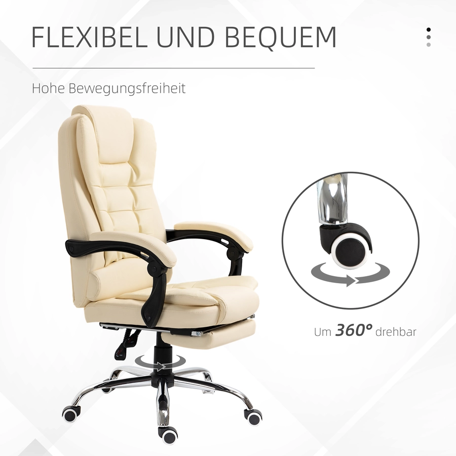 HOMCOM Bürostuhl mit Fußstütze und gepolsterter Armlehnen weiß