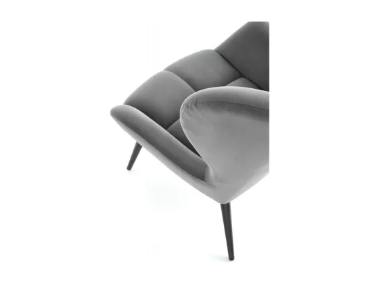 Fauteuil contemporain en velours gris avec pieds noirs en métal Glasgow