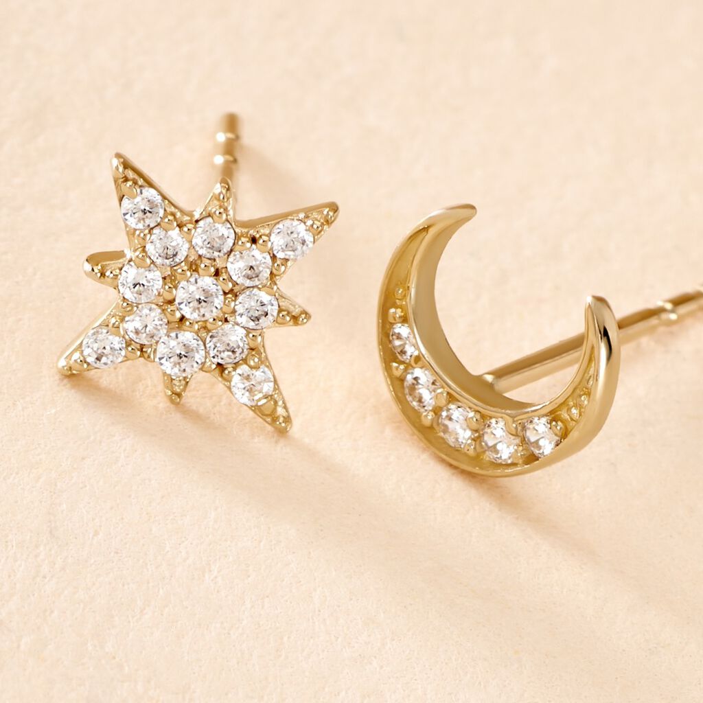 Boucles D'oreilles Dépareillées Munroe Or Jaune Oxyde De Zirconium