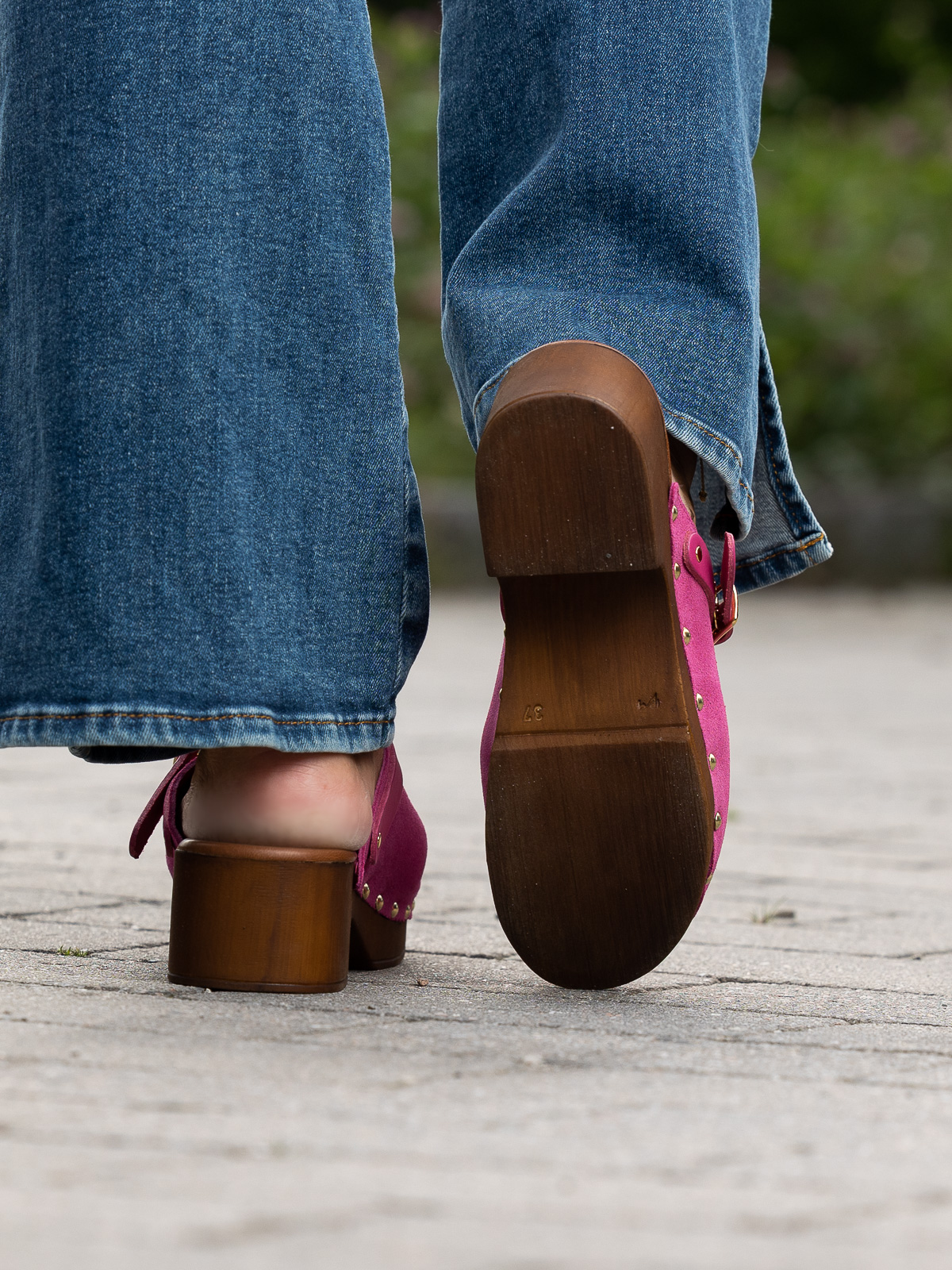 Clogs Suede Leather Fuxia - Trapes Sko