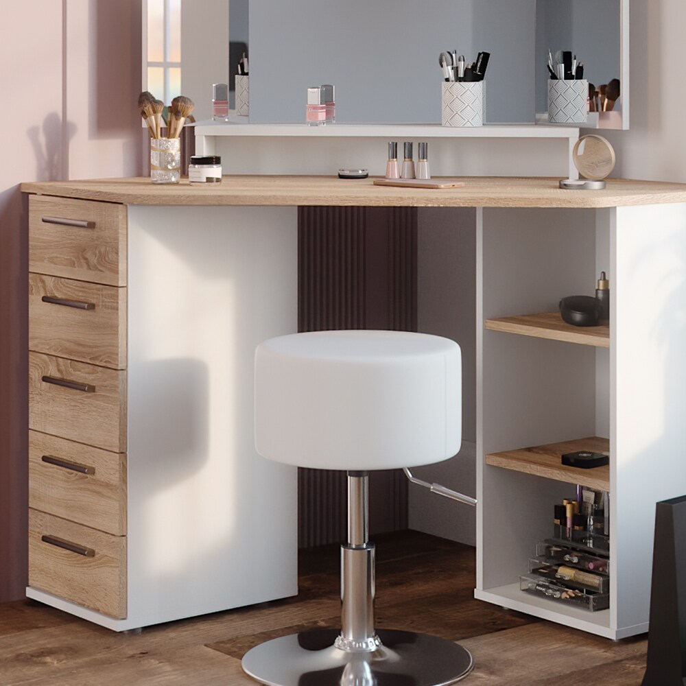 Vicco Eckschminktisch Frisiertisch Frisierkommode Sofia Weiß Sonoma Spiegel Hocker 128x142 cm modern Ablage