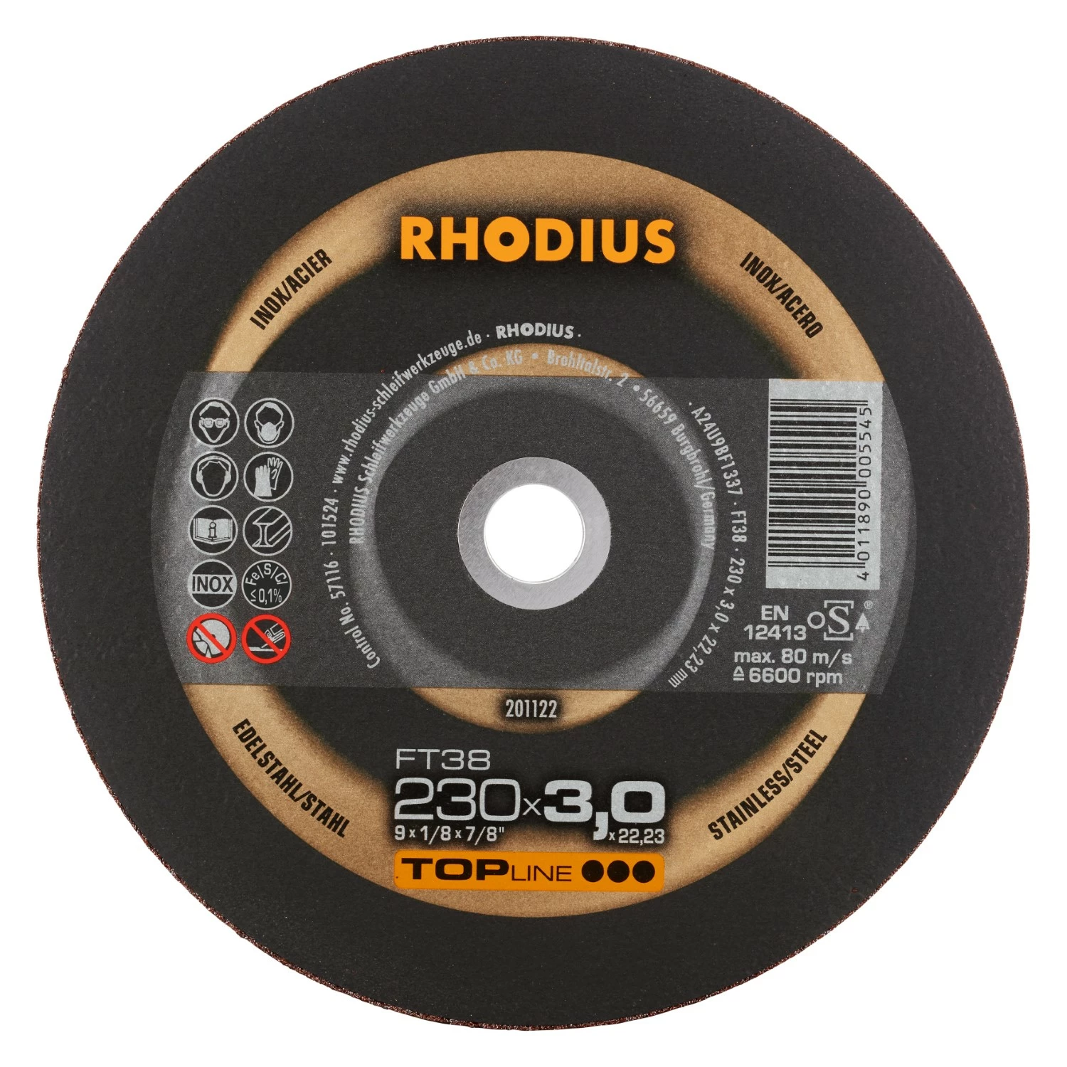 Rhodius 201122 FT38 TOPline lll Doorslijpschijf conventioneel 230 x 22,23 x 3mm (25 st)